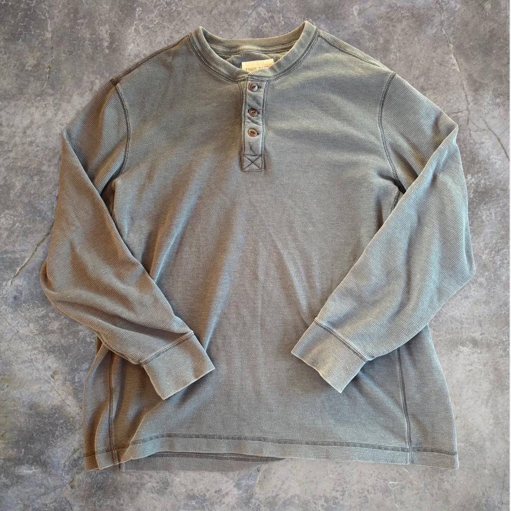 Eddie Bauer Henley Mens 3XL Tall Gray Blue Waffle Knit Thermal Long Sleeve Shirt